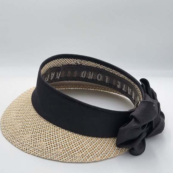Kate Lord Womens Straw Sun Visor With Black Fabric Bow Accent - Picture 2 of 8